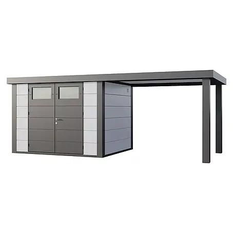 Telluria  Metallgerätehaus Classico 3024 mit Open Lounge L rechts