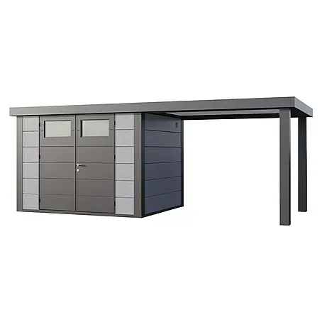 Telluria  Metallgerätehaus Classico 3024 mit Open Lounge L rechts