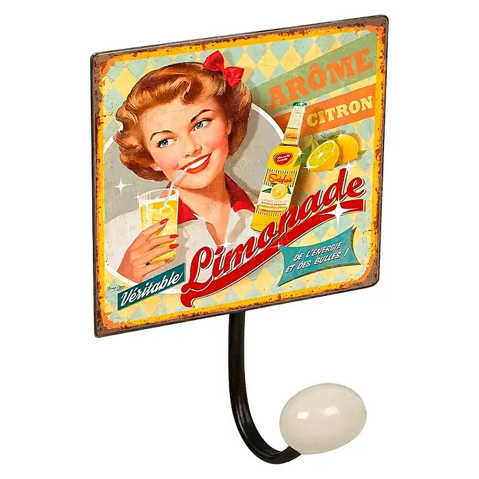 Nesu Gancho para colgar Limonade - Número de ganchos: 1 ud., L x An x Al: 10 x 15,5 x 7 cm - Perchero de pared decorativo con diseño de limonada retro, ideal para la cocina o el bar. Un reclamo con encanto nostálgico.