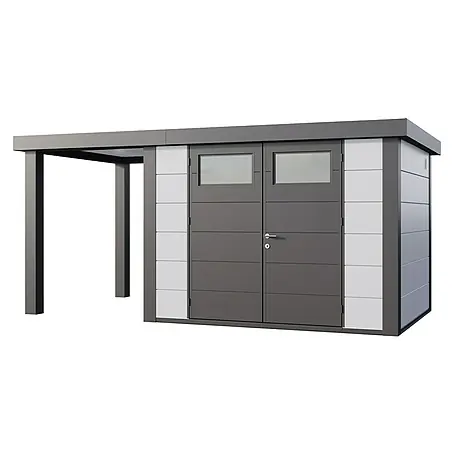 Telluria  Metallgerätehaus Classico 3024 mit Open Lounge S links inkl. Elektro-Set