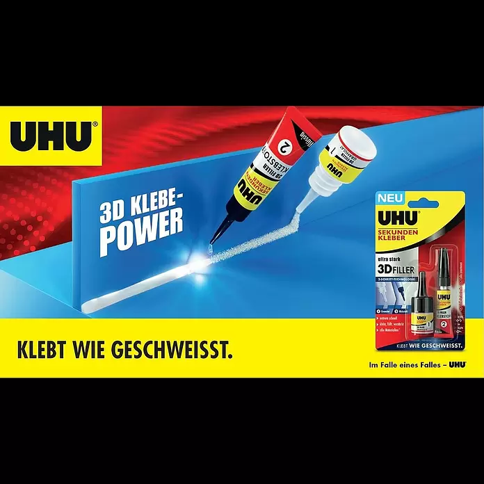 UHU Sekundenkleber 3D Filler - 12 g, Flüssig, Tube - UHU Sekundenkleber 3D Filler | Klebt wie geschweit! | Khlschrank