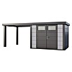 Telluria Metallgerätehaus Classico 3024 mit Open Lounge L links (Außenmaß inkl. Dachüberstand (B x T): 602 x 258 cm, Stahl, Lichtgrau/Anthrazit, Ohne Set) | BAUHAUS