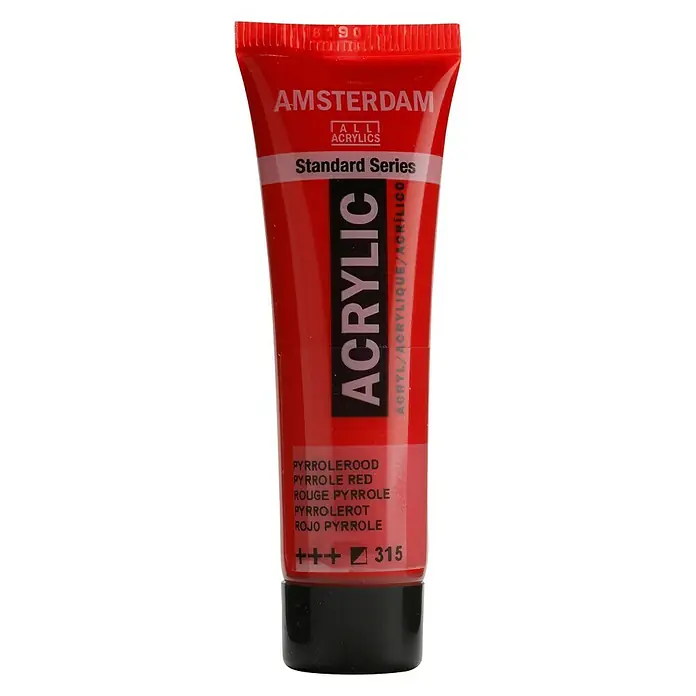 Talens Amsterdam Pintura acrílica Standard - Rojo pyprole, 20 ml, Tubo - Un tubo de pintura acrílica Serie Estándar de Ámsterdam en Rojo Pirrol, ideal para artistas y aficionados.