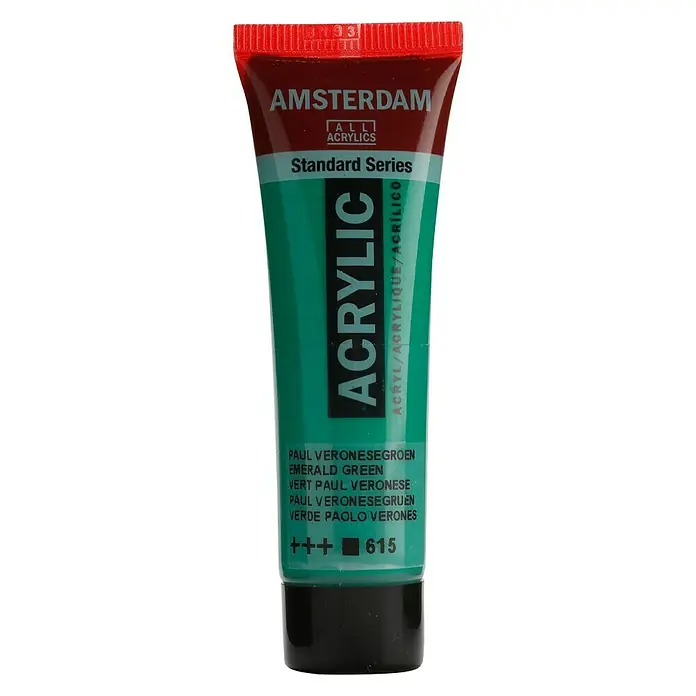 Talens Amsterdam Pintura acrílica Standard - Verde veronés, 20 ml, Tubo - Un tubo de pintura acrílica Amsterdam Standard Series en verde esmeralda (Paul Veronesegroen), código de color 615.