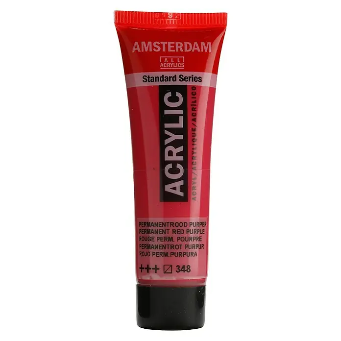 Talens Amsterdam Pintura acrílica Standard - Rojo permamente púrpura, 20 ml, Tubo - Primer plano de un tubo de pintura acrílica Amsterdam Rojo Púrpura Permanente, ideal para artistas y aficionados.