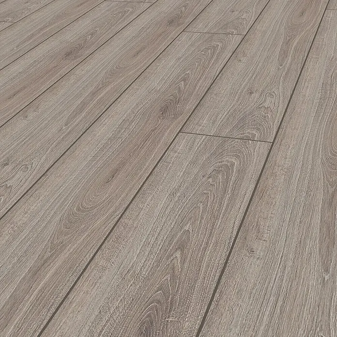 LOGOCLIC Laminado Roble Hiedra - 1.380 x 193 x 7 mm, AC5 - Primer plano de suelo laminado con textura de grano de madera. El laminado tiene un diseño de madera auténtico y una superficie duradera.