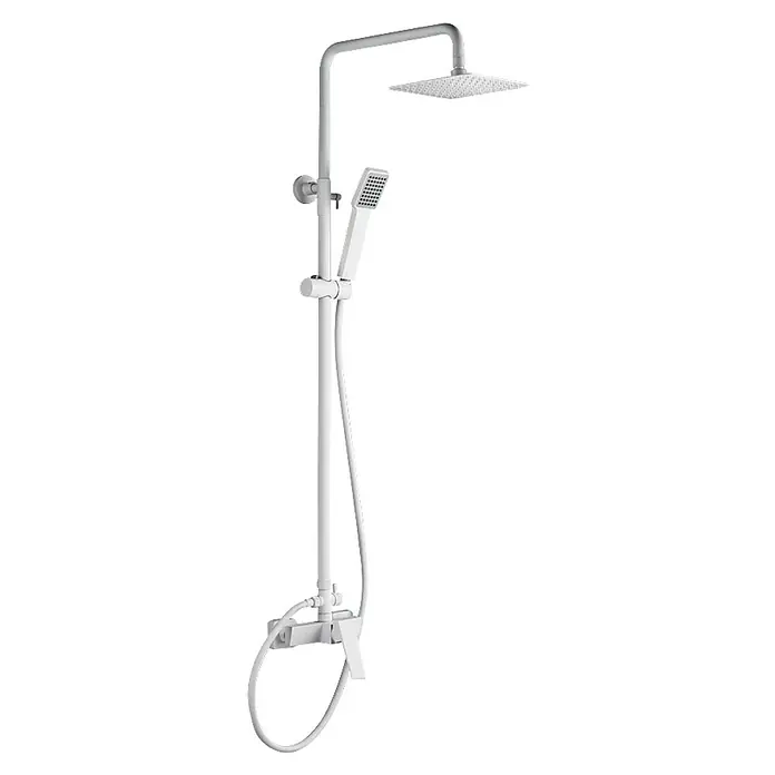Imex Art Sistema de ducha - Con grifo monomando, Blanco - Moderno sistema de ducha blanco con rociador de lluvia y ducha de mano para una experiencia lujosa. Diseño elegante para cualquier baño.