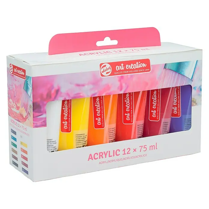 Talens Art Creation Pintura acrílica - Multicolor, 12 ud. x 75 ml - Un set de 12 tubos de pintura acrílica Art Creation (75 ml), ideal para artistas y aficionados que buscan pinturas de alta calidad.