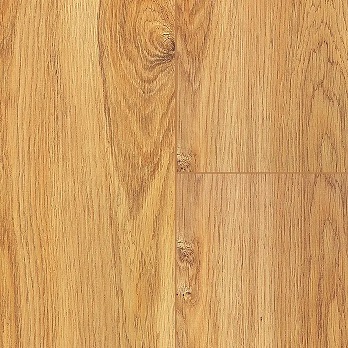Laminado Roble Azalea - 1.380 x 193 x 8 mm, Roble Azalea, AC5 - Primer plano de suelo laminado con aspecto de madera natural. La veta de la madera y las juntas de los paneles son visibles.