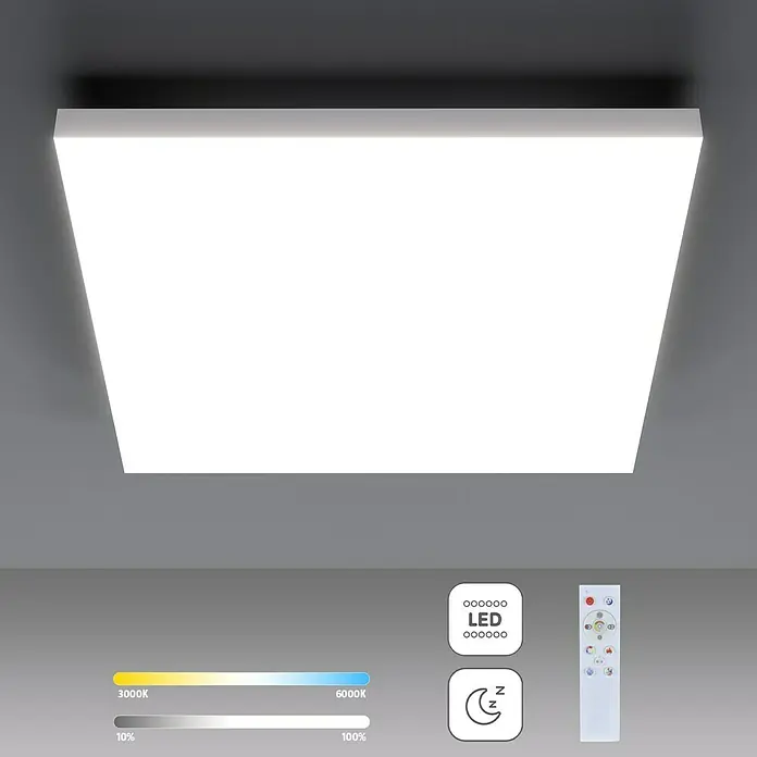 Tween Light LED-Panel Frameless - 33 W, L x B x H: 60 x 60 x 6 cm, Weiß, Mehrfarbig - Moderne LED-Deckenleuchte mit Dimmfunktion und Fernbedienung zur Einstellung der Farbtemperatur für eine angenehme Beleuchtung.
