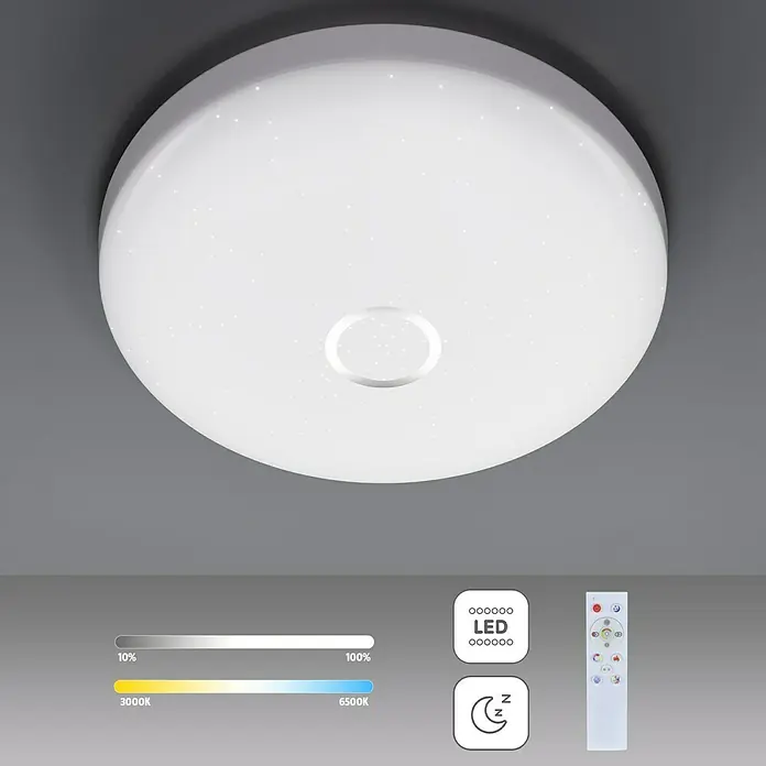 Tween Light LED-Deckenleuchte rund Skyler Flat Star - 22 W, Ø x H: 54 x 7 cm, Weiß, Silber, Mehrfarbig - Deckenleuchte mit LED-Technologie, verstellbarer Helligkeit und Farbtemperatur, inklusive Fernbedienung zur einfachen Steuerung.