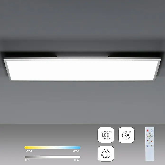 Lavida LED-Panel IP44 - 45 W, L x B x H: 120 x 30 x 6 cm, Weiß, Mehrfarbig - Deckenleuchte mit LED-Technologie und Fernbedienung zur einfachen Steuerung von Helligkeit und Farbtemperatur für angenehme Beleuchtung.