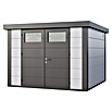 Telluria Metallgerätehaus Classico 3330 inkl. Elektro-Set (Außenmaß inkl. Dachüberstand (B x T): 348 x 318 cm, Stahl, Weiß/Anthrazit, Inkl. Innenwandverkleidung & Elektro-Set) | BAUHAUS