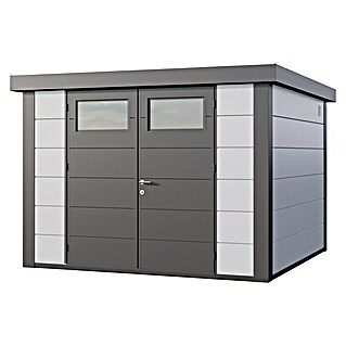 Telluria Gerätehaus Classico 3030 (Stahl, Weiß/Granitgrau, Außenmaß inkl. Dachüberstand (B x T): 298 x 298 cm)