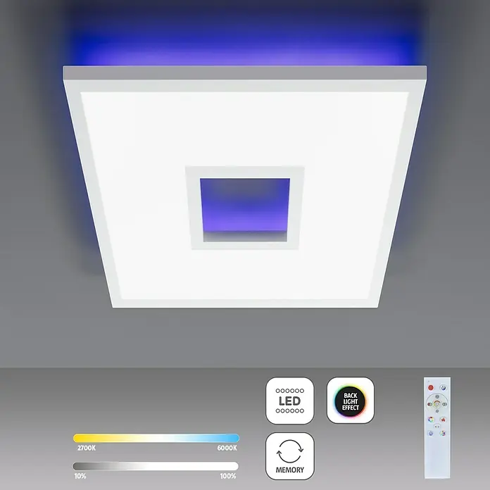 LED-Deckenleuchte Ellia - 24 W, L x B x H: 45 x 45 x 5 cm, Weiß, RGB - Quadratische LED-Deckenleuchte mit Farbwechselfunktion und Fernbedienung für individuelles Ambiente.