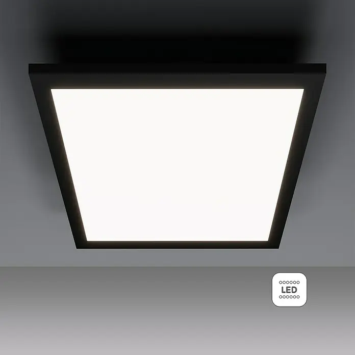 Tween Light LED-Panel Schwarz - 13 W, L x B x H: 29,5 x 29,5 x 5 cm, Schwarz, Neutralweiß - Quadratische LED-Deckenleuchte mit schwarzem Rahmen und hellem, diffusem Licht für moderne Innenräume.