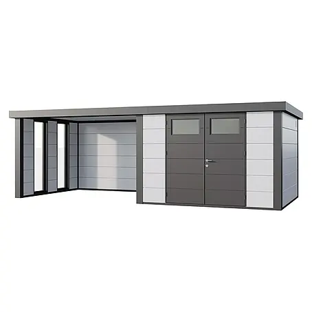 Telluria  Gerätehaus Classico 3030 mit Lounge L links inkl. 2 Fenster und Elektro-Set