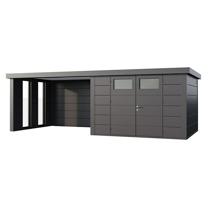 Telluria Metallgerätehaus Classico 3330 mit Lounge L links inkl. 2 Fenster und Elektro-Set (Außenmaß inkl. Dachüberstand (B x T): 692 x 318 cm, Stahl, Anthrazit, Inkl. Innenwandverkleidung & Elektro-Set) | BAUHAUS