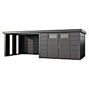 Telluria Metallgerätehaus Classico 3330 mit Lounge L links inkl. 2 Fenster und Elektro-Set (Außenmaß inkl. Dachüberstand (B x T): 692 x 318 cm, Stahl, Anthrazit, Inkl. Innenwandverkleidung & Elektro-Set) | BAUHAUS