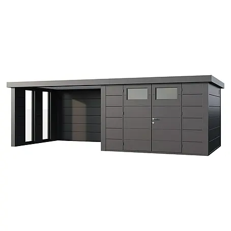 Telluria  Gerätehaus Classico 3330 mit Lounge L links inkl. 2 Fenster und Elektro-Set
