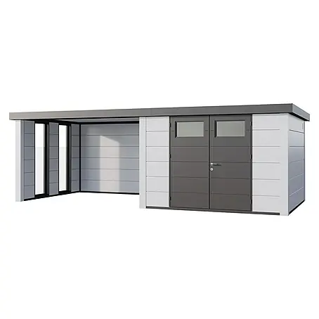 Telluria  Gerätehaus Classico 3330 mit Lounge L links inkl. 2 Fenster und Elektro-Set