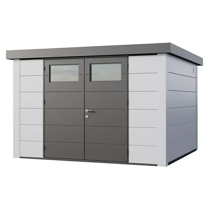 Telluria Metallgerätehaus Classico 3300 - Außenmaß inkl. Dachüberstand (B x T): 348 x 318 cm, Stahl, Weiß, Ohne Set - Geräumiges Gartenhaus mit Doppeltür und Fenstern. Das moderne Design und die robuste Bauweise machen es zum idealen Aufbewahrungsort.