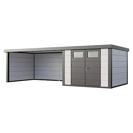 Telluria  Metallgerätehaus Classico 3330 mit Lounge XL links inkl. Elektro-Set