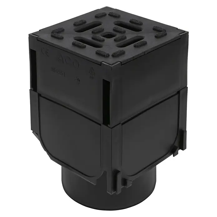ACO Hexaline Eckstück mit Verlängerung Schlitzaufsatz 2.0 - 12,5 x 12,5 x 13,8 cm - Schwarzer ACO Gully aus Kunststoff für die effektive Ableitung von Oberflächenwasser im Außenbereich.