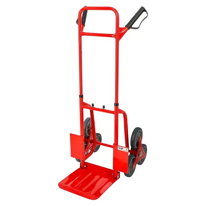 BAUHAUS Treppen-Sackkarre - Stahl, Traglast: 120 kg - Eine rote Treppenkarre mit Griffen und einer Plattform zur einfachen Beförderung von Lasten über Treppen.