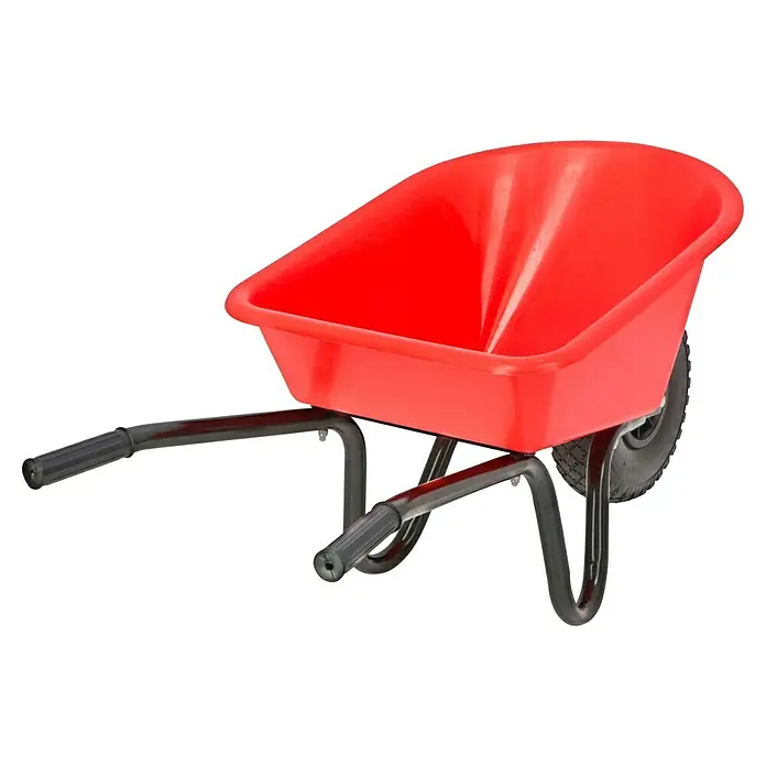 Altrad Kinder-Schubkarre - 20 l, Rot, Traglast: 10 kg - Rote Schubkarre mit schwarzem Rahmen und Griffen, ideal für Gartenarbeiten und den Transport von Materialien im Freien.
