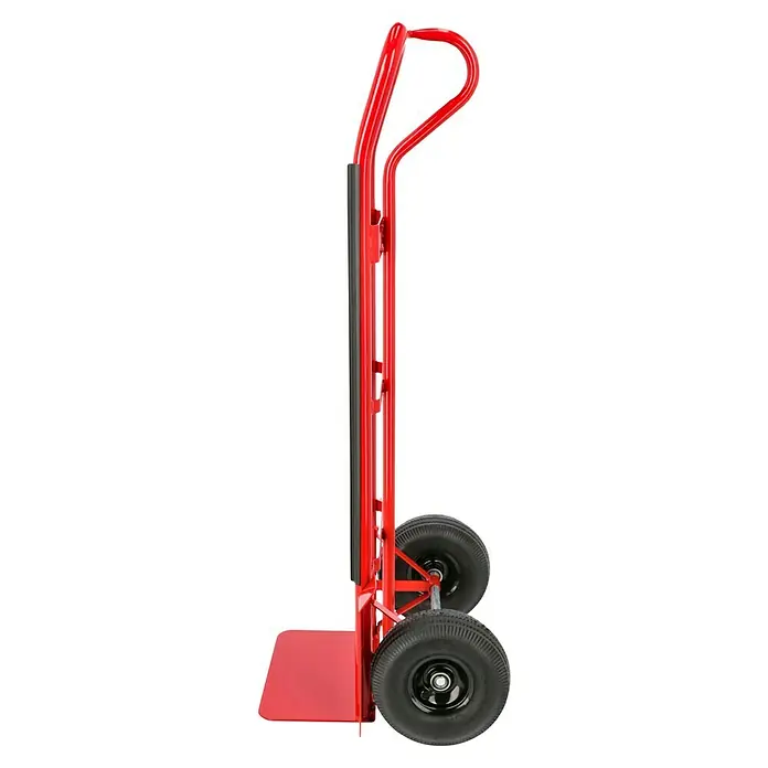 BAUHAUS Sackkarre HT 600 S - Stahl, Traglast: 250 kg - Eine rote Sackkarre mit zwei schwarzen Rädern und einem Griff zum einfachen Transport von Gegenständen.