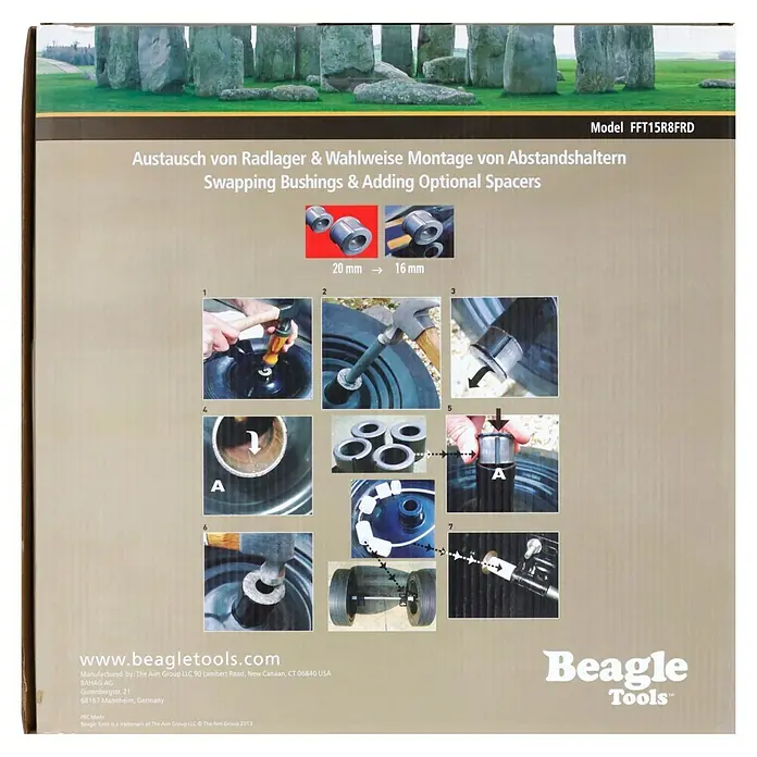 BAUHAUS Schubkarren-Ersatzrad - Durchmesser: 15 ", Schlauchlos - Austausch von Radlagern mit dem Beagle Tools FFT15R8FRD. Optionale Montage von Abstandshaltern und Wechsel der Buchsen.