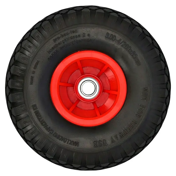 Altrad Sackkarren-Ersatzrad - Durchmesser: 260 mm - Schwarzes Rad mit roter Felge und der Aufschrift "MAXLOADING CAPACITY200 KG NOT FOR HIGHWAY USE".
