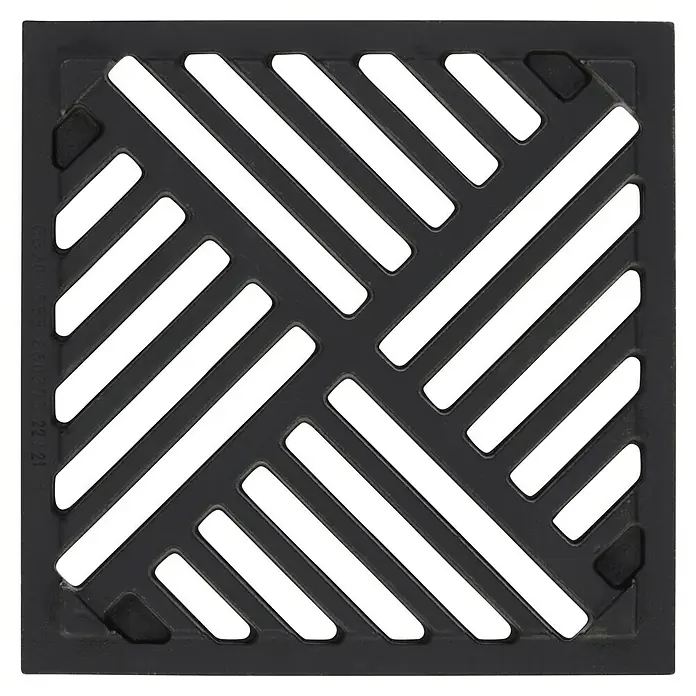 ACO Self Gussrost - 25 x 25 x 0,7 cm - Quadratischer, schwarzer Gitterrost für den Außenbereich. Die diagonale Strebenanordnung sorgt für hohe Stabilität.