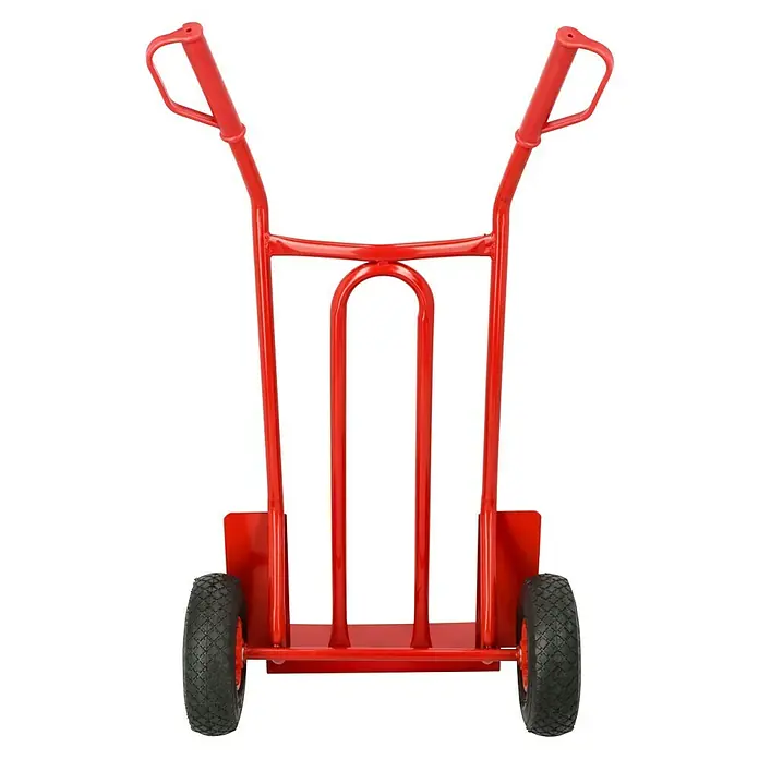 Sackkarre - Stahl, Traglast: 200 kg - Eine rote Sackkarre mit zwei Rädern und Griffen. Ideal zum Transportieren schwerer Lasten.