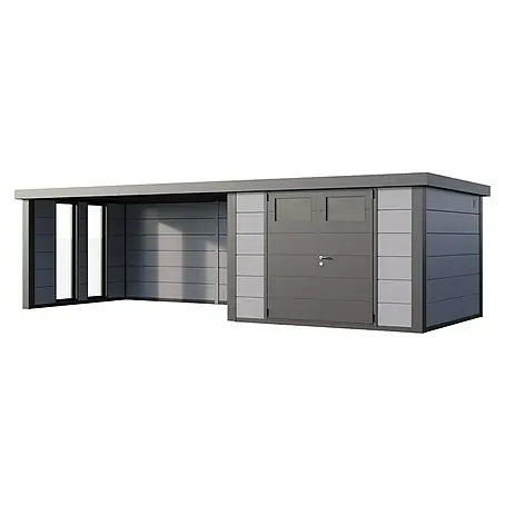 Telluria  Metallgerätehaus Classico 3030 mit Lounge XL links inkl. 2 Fenster und Elektro-Set