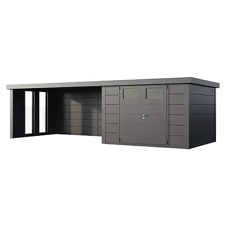 Telluria  Metallgerätehaus Classico 3330 mit Lounge XL links inkl. 2 Fenster und Elektro-Set