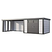 Telluria Caseta metálica Classico 3030 con salón XL a la izquierda y 2 ventanas (Medidas ext. (An x Pr): 782 x 318 cm, Acero, Blanco/Antracita, Sin set) | BAUHAUS
