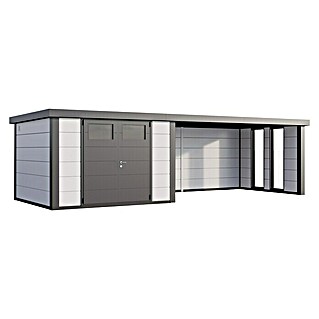 Telluria Gerätehaus Classico Lounge XL 3330 mit Fenster (Weiß/Anthrazit, Lounge rechts, Außenbreite inkl. Dachüberstand: 686 cm, Außentiefe inkl. Dachüberstand: 298 cm)