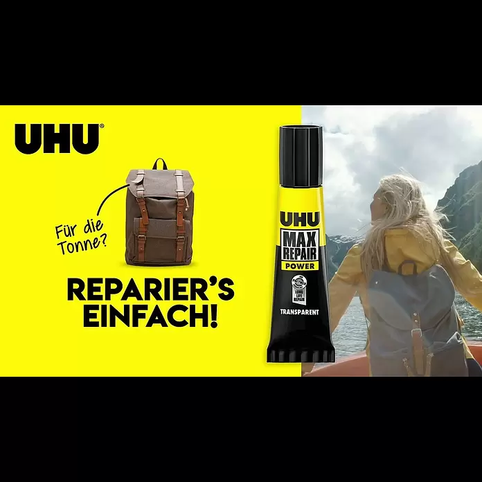 UHU Extrem-Kleber Max Repair - Transparent, 20 g, Tube - Fr die Tonne? Reparier's einfach mit UHU! | Max Repair | Rucksack | 16:9