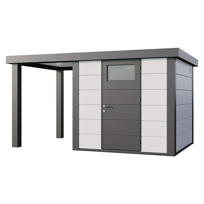 Telluria Caseta metálica Classico 2424 con salón abierto a la izquierda (Medidas ext. (An x Pr): 426 x 258 cm, Acero, Blanco/Antracita, Sin set) | BAUHAUS