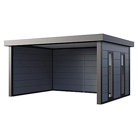 Telluria Pavillon Singolo 4836 mit Fenster (Außenmaß inkl. Dachüberstand (B x T): 508 x 388 cm, Stahl, Lichtgrau, Ohne Set, mit Fenster rechts)