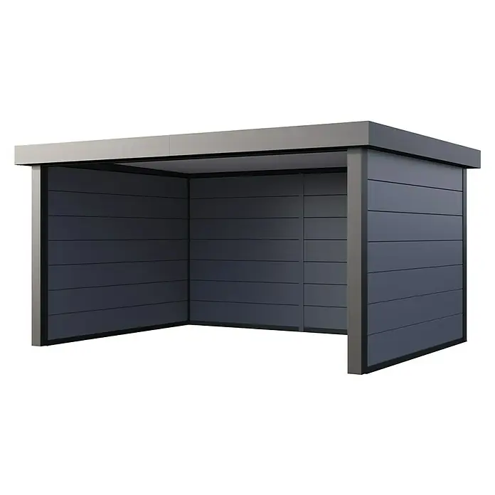 Telluria Pavillon Singolo 4836 inkl. Elektro-Set - Außenmaß inkl. Dachüberstand (B x T): 508 x 388 cm, Stahl, Lichtgrau/Anthrazit, Inkl. Innenwandverkleidung & Elektro-Set - Die abgebildete moderne, graue Terrassenüberdachung bietet Schutz vor Sonne und Regen und wertet jeden Außenbereich optisch auf.