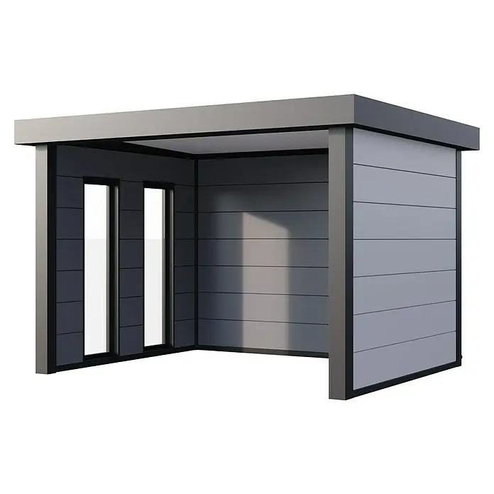 Telluria Pavillon Singolo 3630 mit Fenster - Außenmaß inkl. Dachüberstand (B x T): 388 x 328 cm, Stahl, Weiß/Anthrazit, Ohne Set, 2 Fenster - Moderne Gartenlounge mit horizontaler Paneelverkleidung und klaren Linien. Ideal zum Entspannen im Freien.