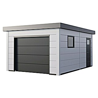 Telluria Garage 3654 (Stahl, Weiß/Weiß, Außenbreite inkl. Dachüberstand: 538 cm, Außentiefe inkl. Dachüberstand: 358 cm)
