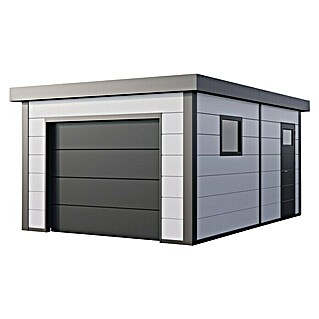 Telluria Garage 3654 (Stahl, Weiß/Anthrazit, Außenbreite inkl. Dachüberstand: 538 cm, Außentiefe inkl. Dachüberstand: 358 cm)