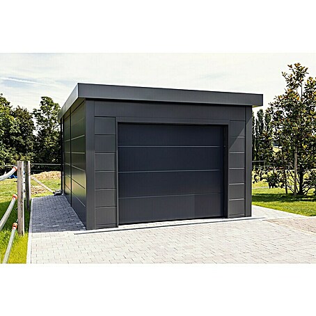 Telluria Garage Classico 3654G (Außenmaß inkl. Dachüberstand (B x T): 388 x 568 cm, Stahl, Lichtgrau/Anthrazit, Ohne Set)