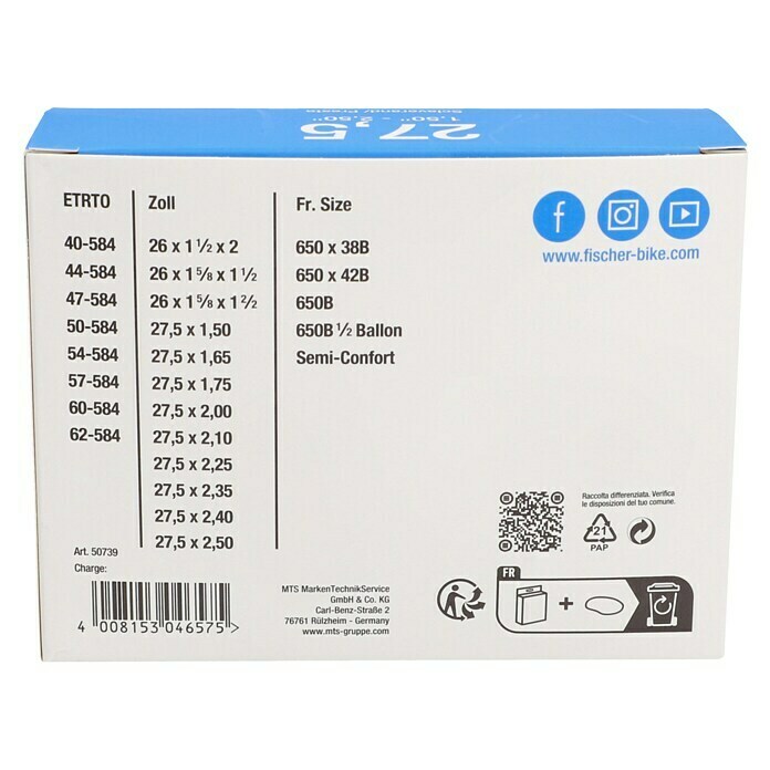 Fischer Fahrradschlauch (Sclaverandventil, 27,5″) | BAUHAUS