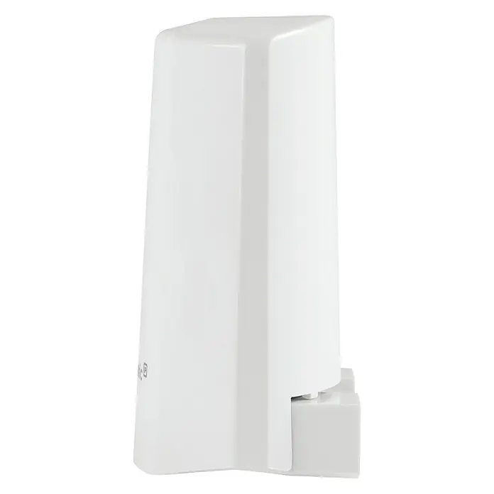 Homematic IP Funk-Temperatursensor HmIP-STHO - Weiß, 5,9 x 8,2 x 4,1 cm, Batteriebetrieben, IP44 - Nahaufnahme eines weißen, automatischen Seifenspenders mit einem minimalistischen Design. Ideal für Badezimmer oder Küchen, bietet er eine hygienische Lösung.