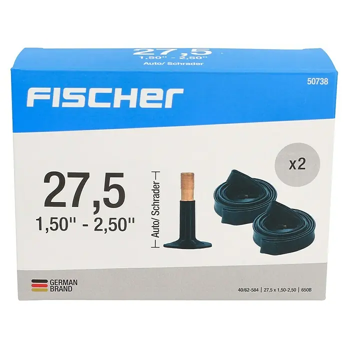 Fischer Fahrradschlauch - Autoventil, 27,5 " - Fahrradschlauchsatz der Marke Fischer mit den Maßen 27,5 x 1,50-2,50 für Auto/Schrader-Ventile, im Doppelpack erhältlich.